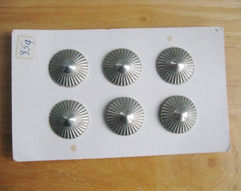 Six Metal Shank Buttons on Card / Set of 6 Unusual Buttons / Shaped Like Umbrellas, Conical  / NOS / Supply