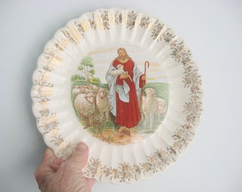 Jesus the Good Shepherd Plate / Vintage Christian Wall Décor / 23rd Psalm "The Lord is My Shepherd"