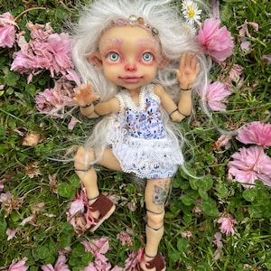 Alen the Light Elf – OOAK BJD Doll with Blue Eyes, fantasy forest creature, polyurethane artist collectible elf girl.