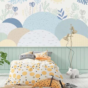 Pastel Abstract Nursery Wallpaper: Botanical Kids Room Wall Mural