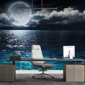 Night Beach Seascape Wallpaper: Starry Sky Peel and Stick Mural