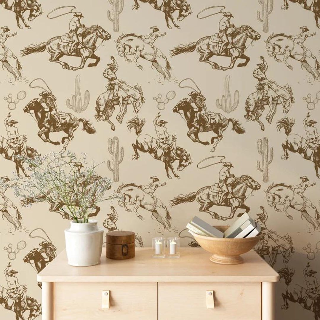 Vintage Cowboy Rodeo Wallpaper Mural: Rustic Wild West Decor - Etsy
