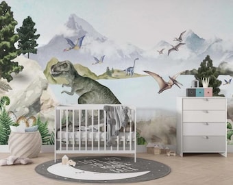 Dinosaur Nursery Wallpaper: T-Rex Jungle Mural, Peel and Stick
