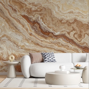 Beige Brown Marble Wallpaper Mural: Natural Stone Look, Peel and Stick