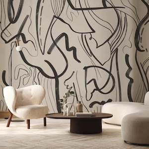 Abstract Line Art Wallpaper: Modern Black and White Mural
