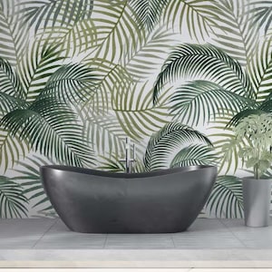 grün belaubte Badezimmer Tapete-grünes Blatt Wanddeko-Badezimmerwand Dekor-botanische Tapete-grüne Palme tropische Wand