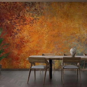 concrete-look wallpaper in gold and copper tones-decorative wallpaper-living room wall mural