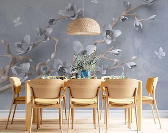 3D Flowers Wallpaper: Embossed Floral Branch, Peel and Stick Mural