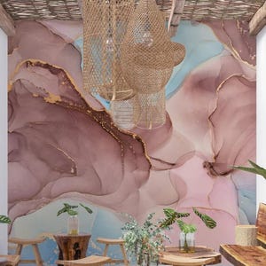 Pink Blue Color Marble Pattern Wallpaper, Wall Mural , Peel and Stick Wallpaper, Wall Decor, Living Room Wallpaper
