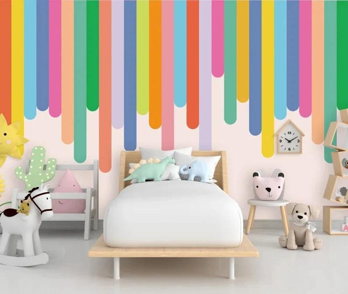 Rainbow Stripes Nursery Wallpaper: Colorful Peel and Stick Wall Mural ...