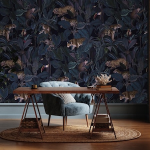 Tropical Jungle Wallpaper Mural: Exotic Leopard & Monkey Wall Decor