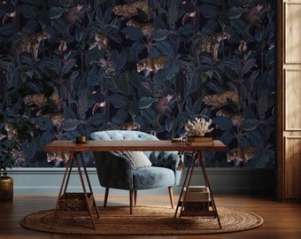 Tropischer Dschungel Wallpaper Wandbild: Exotischer Leopard & Affe Wanddekor
