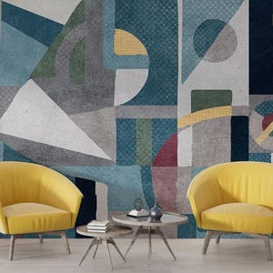 Modern Abstract Geometric Wallpaper Mural Mid Century Color Block Wall Art for Living Room Office Studio Creative Interior Decor