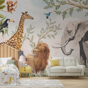 Safari Animals Wallpaper Mural: Jungle Nursery Decor