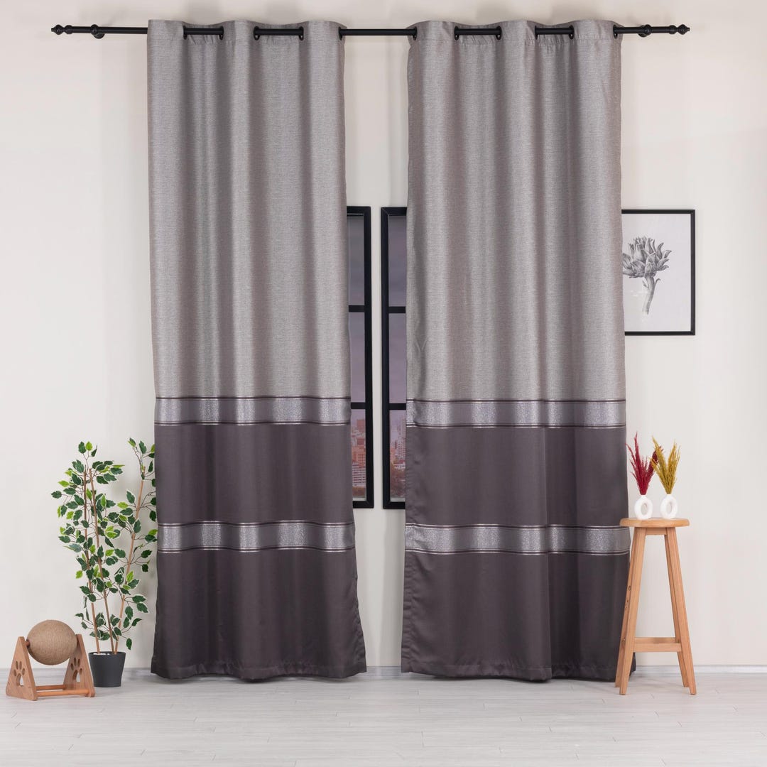 Two Tone Drapery Rods Two Tone Curtain Panel: Shiny Stripe, Custom Size Drapery - Etsy