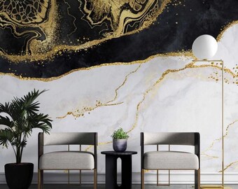 Gold Detailed Marble Wallpaper: Art Deco Removable Mural