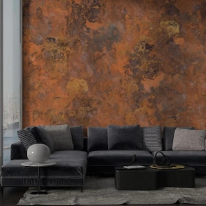 Rostiges Metall Tapete, Schälen und Aufkleben, Braune Tapete im Rostigen Look, Rostiges Metall Wohnzimmer Tapete, Schlafzimmer Tapete, selbstklebendes Wandbild