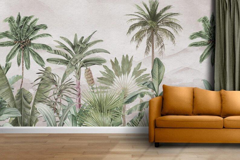 Tropical Palm Leaf Wallpaper Mural: Boho Jungle Wall Decor - Etsy