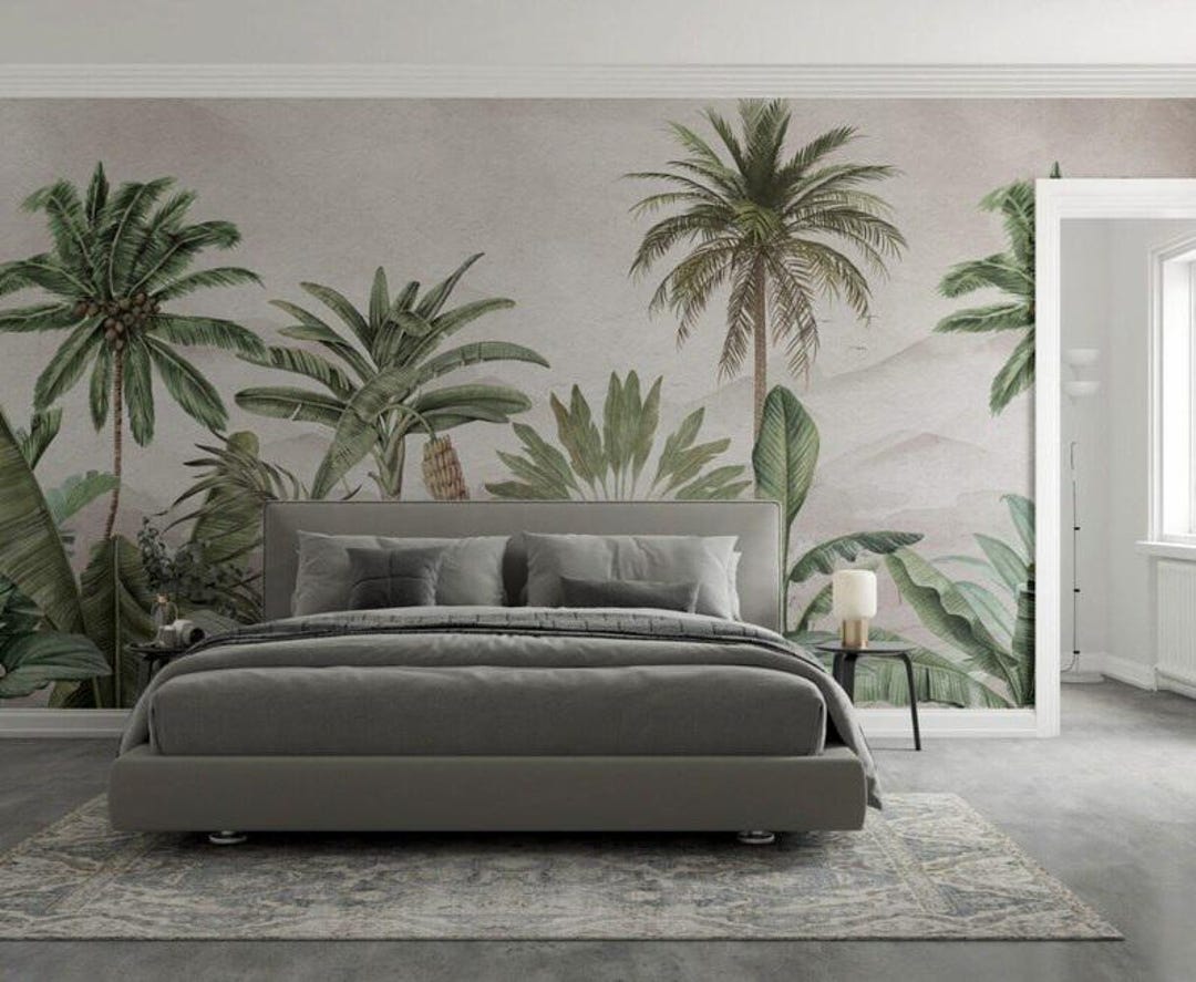 Tropical Palm Leaf Wallpaper Mural: Boho Jungle Wall Decor - Etsy
