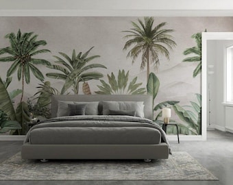 Tropical Palm Leaf Wallpaper Mural: Boho Jungle Wall Decor