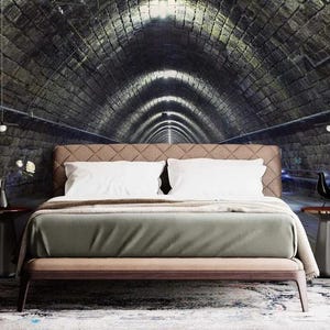 Stone Wall Tunnel Mural: Removable Underground Wallpaper