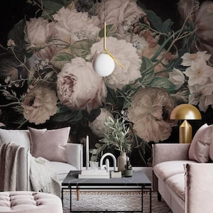 Blumentapete, Pastellpfingstrose Blumenwandbild, Tapete zum Thema große Blumen, weiße Blumen desing Wandbild, gemustertes 3D-Wandbild mit breitblättriger Rose