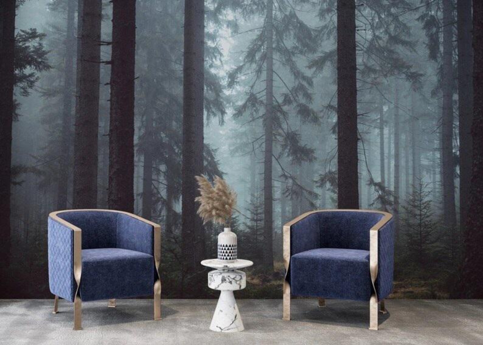 Misty Pine Forest Wallpaper Mural: Moody Mountain Landscape Wall Art - Etsy