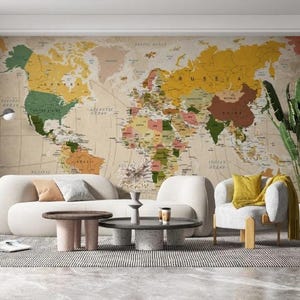 Carta da parati murale con mappa del mondo vintage, tema di viaggio, decorazione da parete per ufficio, studio, aula, cameretta dei bambini, poster educativo da parete.