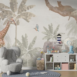 Safari Animal Wallpaper Mural: Jungle Nursery Decor, Removable Wall Sticker