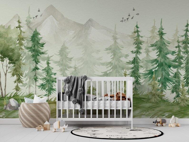 Forest Mountain Nursery Wallpaper: Woodland Tree Wall Mural - Etsy