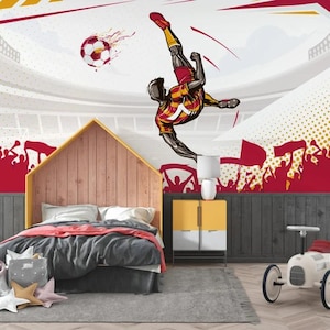 Carta da parati con pallone da calcio, poster da parete sportivo 3D, carta da parati adesiva con pallone da calcio, carta da parati per camerette dei bambini, murale per camerette degli adolescenti