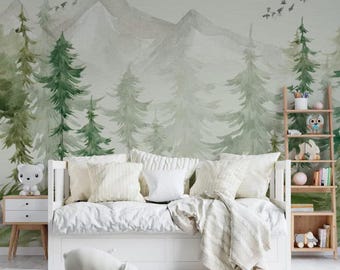 Forest Mountain Nursery Wallpaper: Woodland Tree Wall Mural