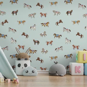 Horse Pattern Wallpaper: Equestrian Kids Room Decor (Peel and Stick or Nonwoven)