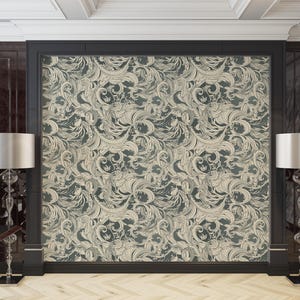 Baroque Scroll Wallpaper: Cream on Charcoal Vintage Wall Mural