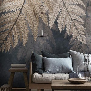 Botanical Leaf Wallpaper Peel and Stick , Big Leaves Fall Wallpaper , Removable Waterproof Floral Wall Mural , Art Deco Modern Wall Decor
