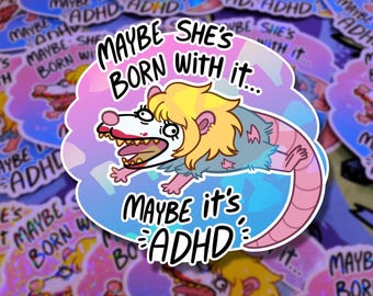 Holographic ADHD Possum Sticker | Funny ADHD Animal Vinyl Decal for Laptop, Water Bottle, Journal