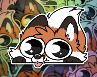 Vinylsticker Fox Peeker | Peeper waterdichte sticker furries harige rode fennec arctic grijze variëteit