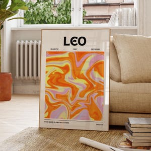 Leo Zodiac Sign Wall Art, Astrology Decor, Star Sign Print, Horoscope Poster, Celestial Artwork