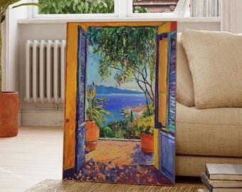 Open Window Henri Matisse Print, Henri Matisse Style Fauvism Painting, Modern Exhibition Print, Patio Doors Italy Mediterranean, Lake Como 3