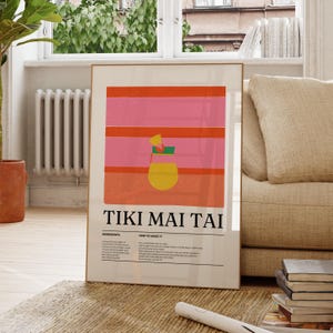 Tiki Mai Tai Classic Cocktail Print, Stylish Wall Art, Mixology Design, Home Bar Decor, Kitchen Decor