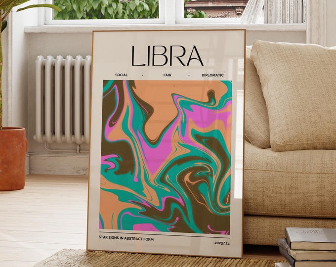 Libra Zodiac Sign Wall Art, Astrology Decor, Star Sign Print, Horoscope Poster, Celestial Artwork