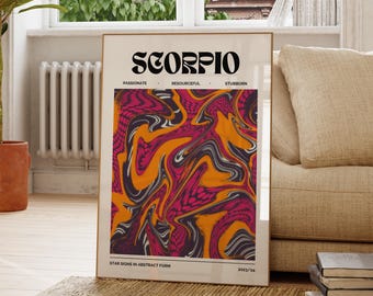 Scorpio Zodiac Sign Wall Art, Astrology Decor, Star Sign Print, Horoscope Poster, Celestial Artwork