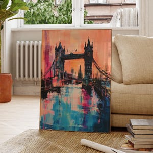 London Art Print, Vintage London Wall Art, Tower Bridge Print, UK Poster, Trendy Home Decor, Vibrant Printable