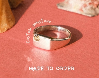 Custom Gemstone Sterling Silver Signet Ring | Handmade 925