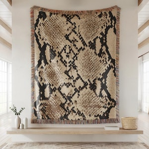 Snake Print Woven Blanket Abstract Animal Print Cotton Fringed Jacquard Throw sofa cover Python Print home Decor housewarming gift for her