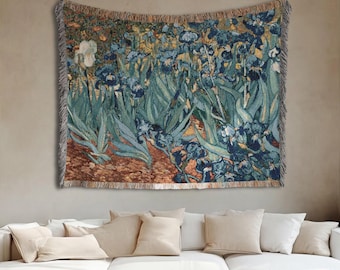 Van Gogh Woven 100% Cotton Blanket Extra Large Floral Tapestry Irises Vintage painting wall hanging home decor European Wall Art lovers gift