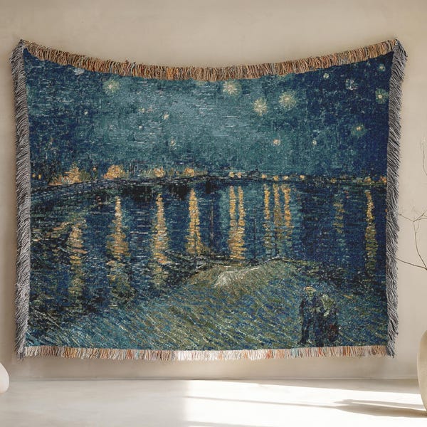 Cotton Tapestry Woven Wall Hanging Woven blanket Tapestry country decor Luxury boho tapestry Van Gogh landscape Vintage European Tapestry