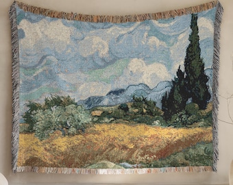 French Tapestry Woven Wall Hanging Woven blanket Tapestry country decor Luxury boho tapestry Van Gogh landscape Cotton European Tapestry