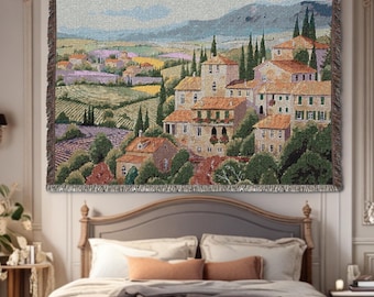 Italian Tapestry Woven Wall Hanging Woven blanket Tapestry Vintage decor Luxury boho tapestry Toscana landscape Cotton European Tapestry
