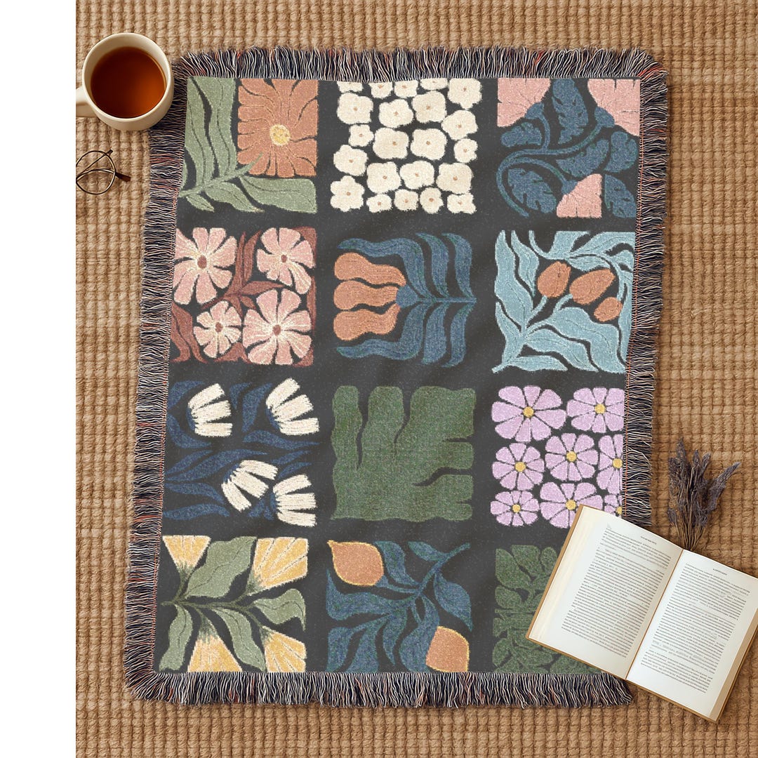 100% Cotton Botanical Woven Throw Dark Academia Luxury Boho Sofa ...
